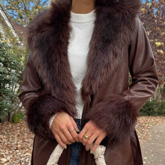 SHOW ME YOUR MUMU PENNY LANE COAT Cocoa Faux Leather Size : M - Picture 2 of 7